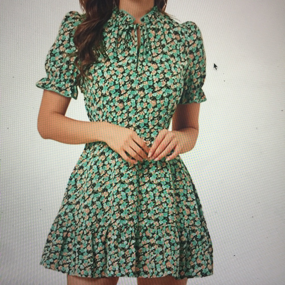 Allegra K WM Sz/S Floral Chiffon Tie Neck Featured in US Weekly Magazine Dress